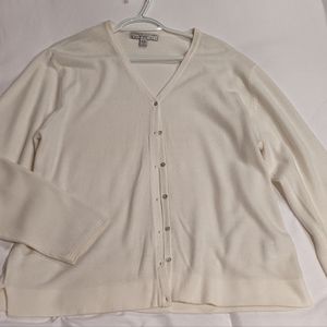Carolyn Taylor long sleeve, soft cardigan in cream color with  buttons